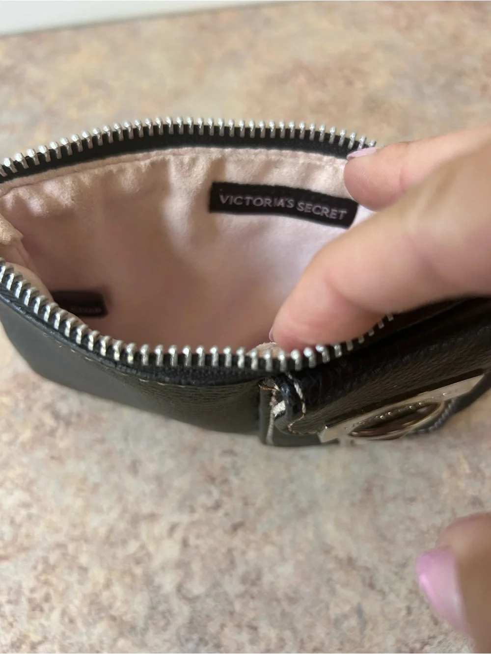 Y2K Victoria’s Secret 6x4 Black Leather Wristlet with big silver buckle